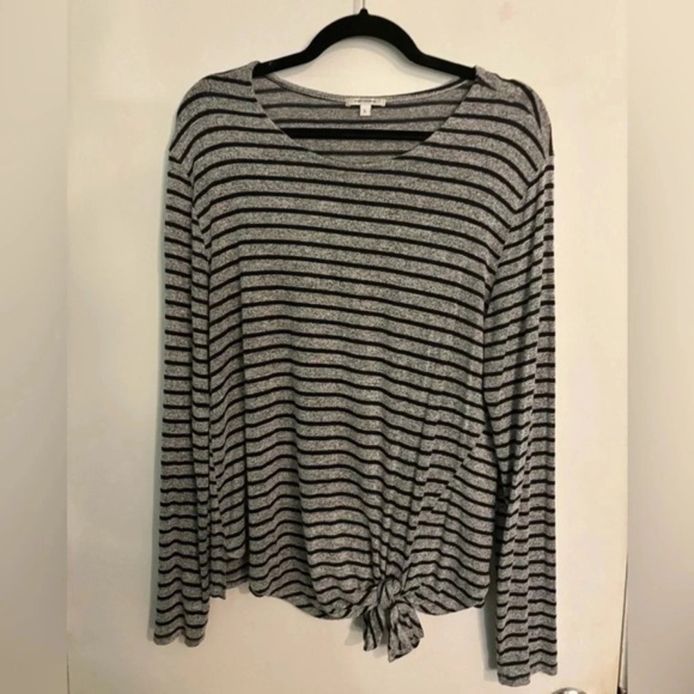 Stella & Dot Womens Stripes long sleeve, tie at waist top Sz Large Office casual